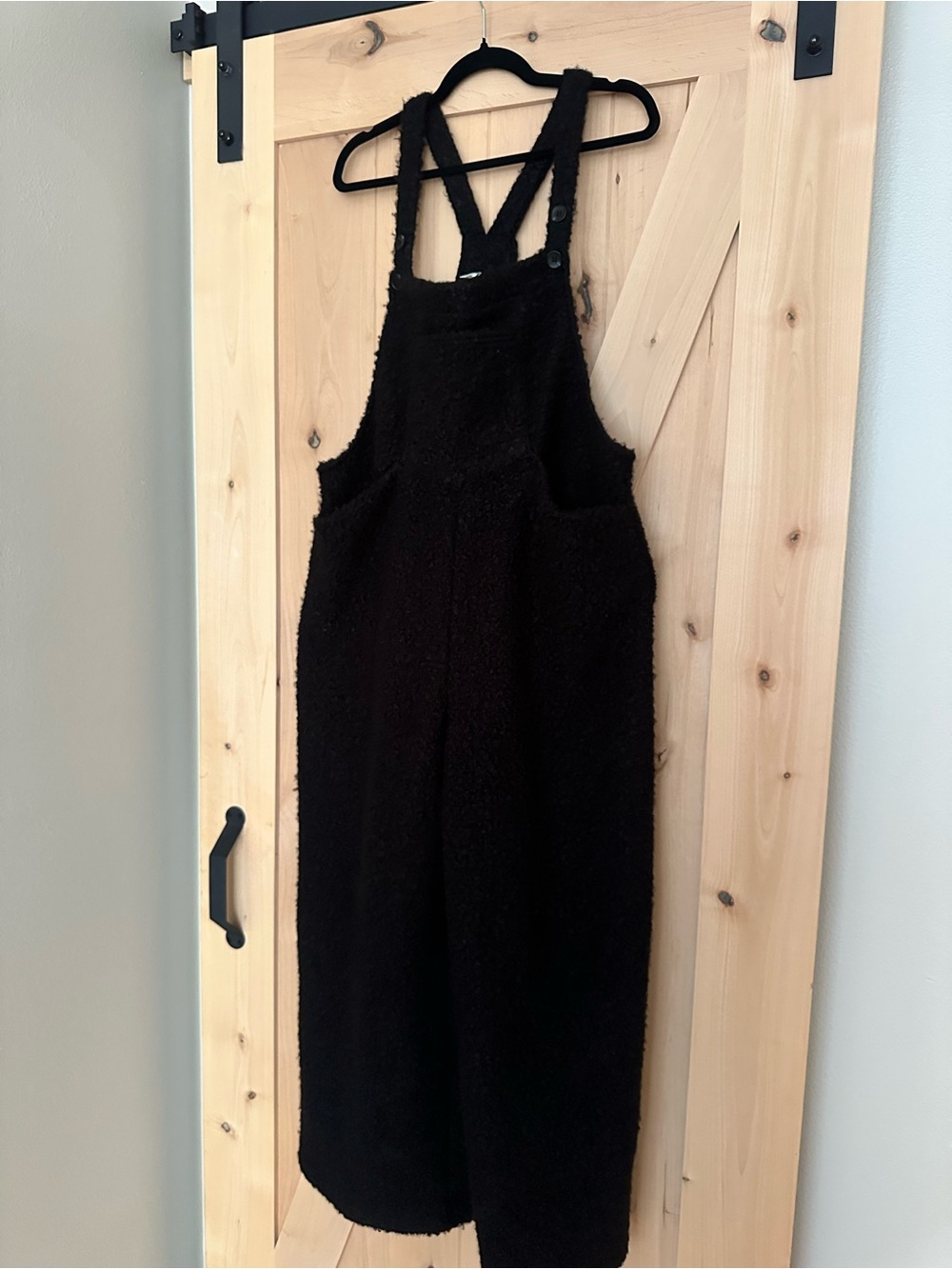HALARA Black Sherpa Fleece Wide Leg Overall Jumpsuit, XL